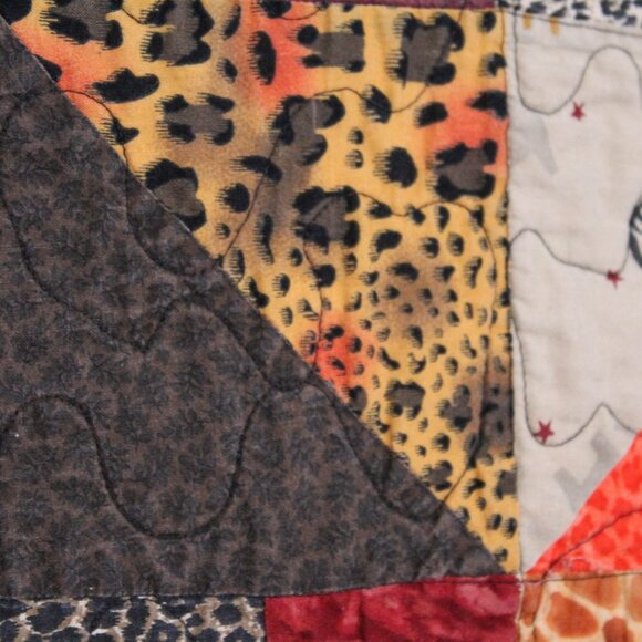 Vintage Y2K Safari Animal Print Quilt Leopard Zebra Whimsigoth Throw Blanket - Picture 5 of 11